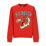 Rode Katoenen Sweatshirt met Contrasterend Logo en Tijgerprint Kenzo ,...