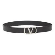 Zwarte kalfsleren VLogo Riem Valentino Garavani , Black , Heren