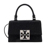 Zwarte Leren Handtas met Flap Sluiting Tory Burch , Black , Dames