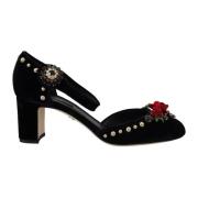 Zwarte Crystal T-Strap Hakken Dolce & Gabbana , Black , Dames