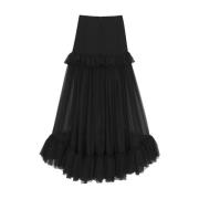 Zwarte Wijd Uitlopende Zijden Rok Saint Laurent , Black , Dames