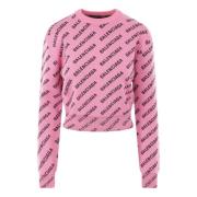 Roze Logo Jacquard Cropped Sweater Balenciaga , Pink , Dames