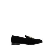 Zwarte leren platte schoenen met metalen logo Dolce & Gabbana , Black ...