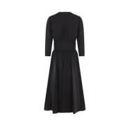 Zwarte katoenen poplin jurk met diepe V-hals en lange mouwen Alaïa , B...