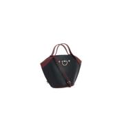 Handtas van glad leer in zwart en bordeauxrood Durazzi Milano , Black ...