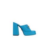 Blauwe Satijnen Platform Sandalen met Medusa Detail Versace , Blue , D...