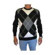 Contrast Diamond Crewneck Sweaters Gran Sasso , Black , Heren