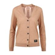 Bruine V-Hals Katoenen Cardigan N21 , Brown , Dames