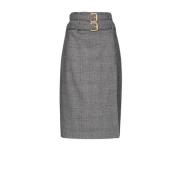 Prince of Wales Ruit Wolmix Midi Rok Pinko , Gray , Dames