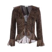 Shirt met luipaardprint en ruches Saint Laurent , Brown , Dames