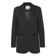 Stijlvolle Oversize Blazer met V-Hals en Knopen Ichi , Black , Dames