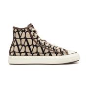 Beige Logo-Print Hi-Top Sneakers Valentino Garavani , Beige , Heren