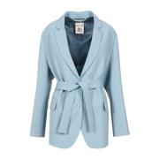 Blauwe Pinstripe Wolblend Jas Semicouture , Blue , Dames