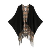 Zwarte Wol Omkeerbare Cape Burberry , Black , Dames