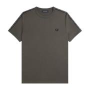 Ringer T-Shirt met Laurel Crown Tape Fred Perry , Gray , Heren