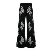 Florale Wijde Gebreide Broek Twinset , Black , Dames