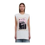 Oversized Zwart Print T-Shirt Maison Margiela , White , Dames