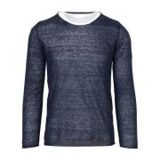 Blauwe Linen Crew-Neck Sweater Daniele Fiesoli , Blue , Heren