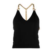 Zwarte Gebreide V-Hals Top met Ketting-Link Bandjes Moschino , Black ,...