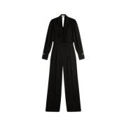 Jumpsuit met V-hals en knoopdetails Suncoo , Black , Dames