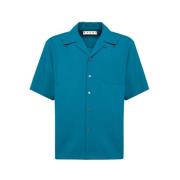 Wollen Bowling Kraag Shirt Marni , Blue , Heren