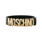 Leren Riem met logo Moschino , Black , Dames