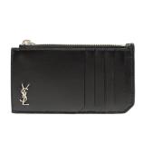 Zwarte Leren Portemonnee met Riemlussen Saint Laurent , Black , Heren