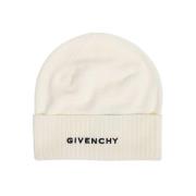 Witte Wol Ribgebreide Rand Hoed Givenchy , White , Dames