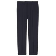 Navy Blauwe Wol Twill Straight-Leg Broek Gucci , Blue , Heren