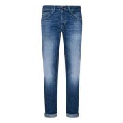 Blauwe Skinny-Fit Jeans met Logo Plaque Dondup , Blue , Heren