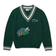 Gestreepte V-Hals Trui met Comic Book Effect Badge Lacoste , Green , H...