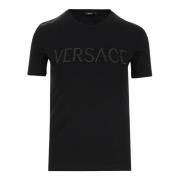 Zwart Katoenen Logo T-shirt Versace , Black , Dames