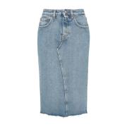 Blauwe Denim Rok met Contraststiksels MM6 Maison Margiela , Blue , Dam...