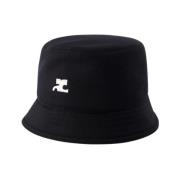 Zwarte Katoenen Signature Bucket Hat Courrèges , Black , Heren