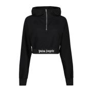 Korte Zip Hoodie met Logo Palm Angels , Black , Dames