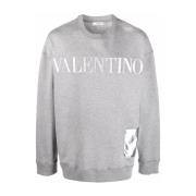 Grijze Katoenen Sweatshirt met Logo Relief Valentino , Gray , Heren