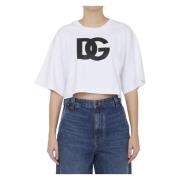 Wit Kort T-Shirt met DG Logo Dolce & Gabbana , White , Dames