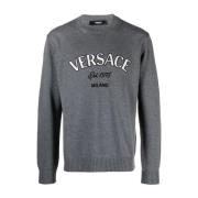 Charcoal Melange Gebreide Trui Versace , Gray , Heren