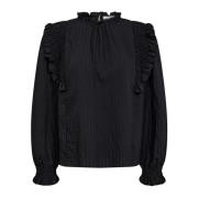 Feminine Smock Frill Blouse Zwart Co'Couture , Black , Dames