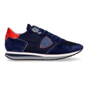 Blauw Rood Nylon Leren Sneakers voor Heren Philippe Model , Blue , Her...