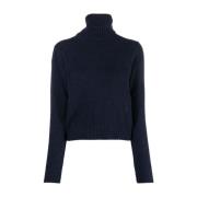 Donkerblauwe Cashmere Coltrui met Logo Ami Paris , Blue , Dames