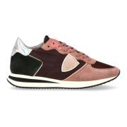 Burgundy Pink Nylon Leren Sneakers voor Dames Philippe Model , Multico...