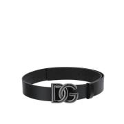 Leren Logo Riem Dolce & Gabbana , Black , Heren