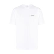 Witte T-shirt met Jersey Textuur en Logo Patch Jacquemus , White , Her...