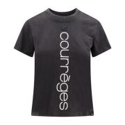 Stone Washed Katoenen T-Shirt met Logo Courrèges , Gray , Dames