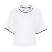 Witte Linnen Trui met Gestreepte Details Brunello Cucinelli , White , ...