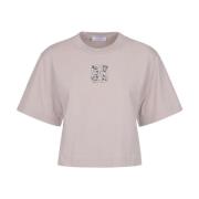 Bling Leaves Crop Tee Off White , Pink , Dames