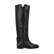 Zwarte leren Hoge Laarzen met kettingdetail Via Roma 15 , Black , Dame...