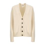 Ivoor wollen Cardigan met V-hals Jil Sander , Beige , Dames