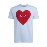 Witte T-shirt met rood hartprint Comme des Garçons Play , White , Here...